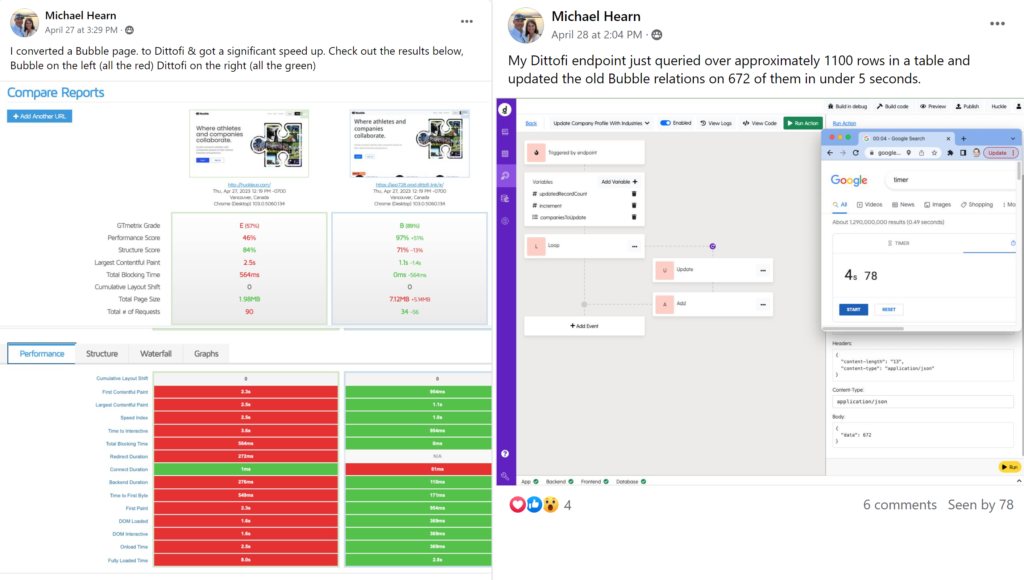 Image: performance of Dittofi vs Bubble apps