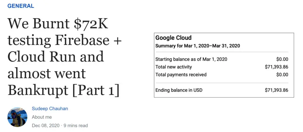 Image: Horror story from a Firebase app that got out of control. Full article @ https://blog.tomilkieway.com/72k-1/.