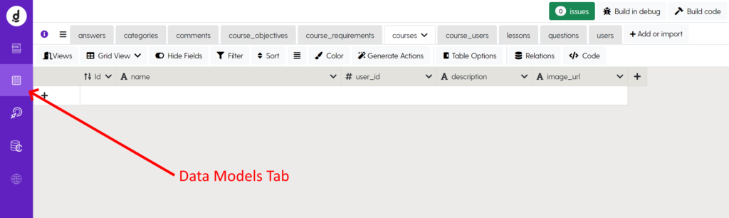 Image: The tables inside the database. These tables will store the data for your Golang LMS app.