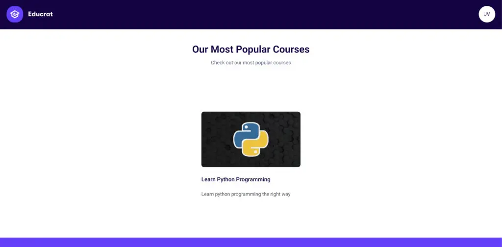 Image: Example of a course that has been added to the backend of our Golang LMS. The course displays directly in the frontend of the Golang LMS.