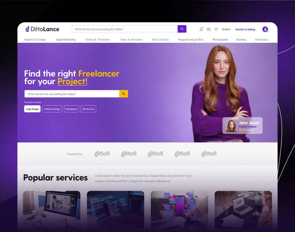 Dittolance: Dittofi's customizable freelance peer to peer marketplace template.
