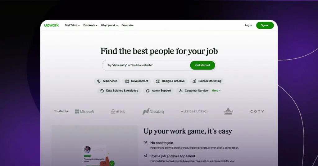 Upwork two sided marketplace homepage.