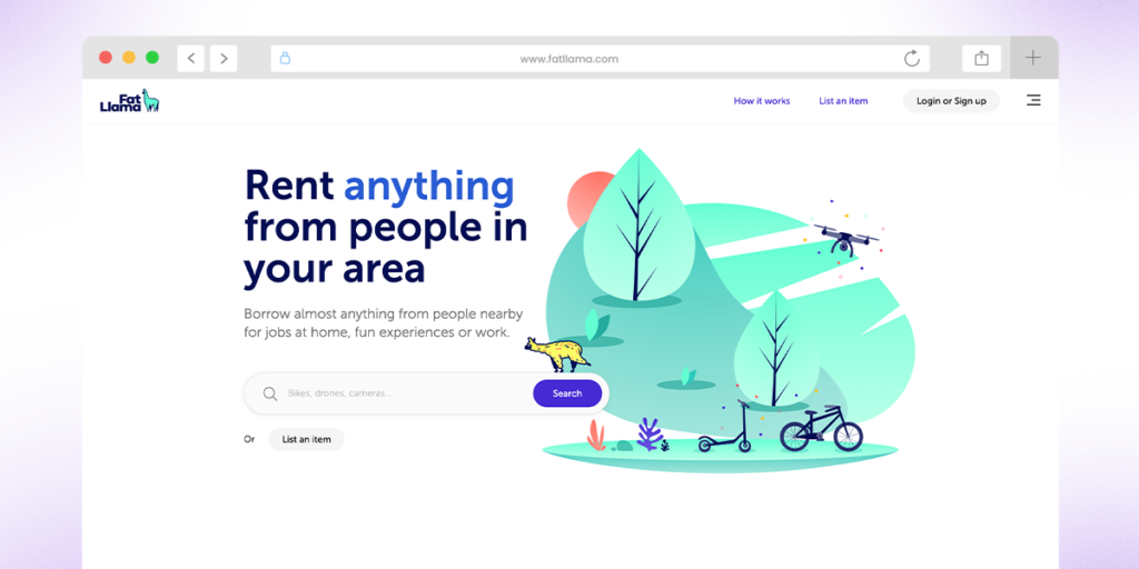 Fat Llama, an example of a p2p rental marketplace