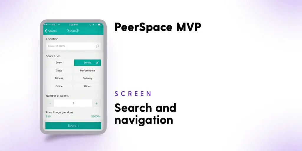 PeerSpace MVP, search and navigation