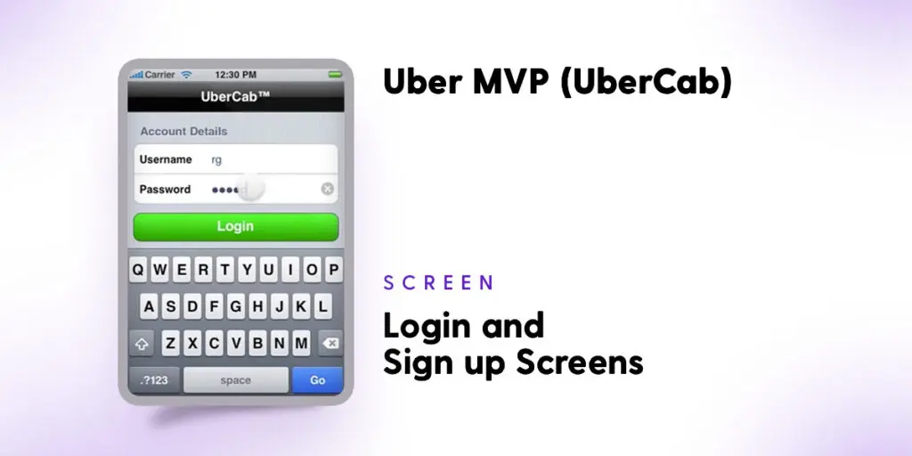 Uber MVP - Sign up and login screens