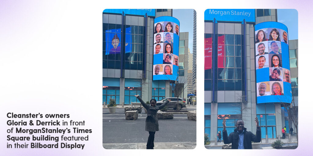 Derrick and Gloria at Times Square, after raising money from Morgan Stanley.