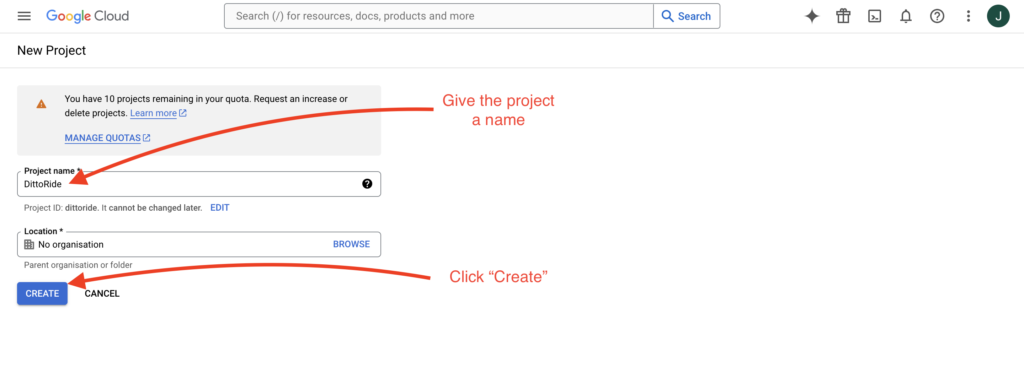 Give your project a name and click "Create".