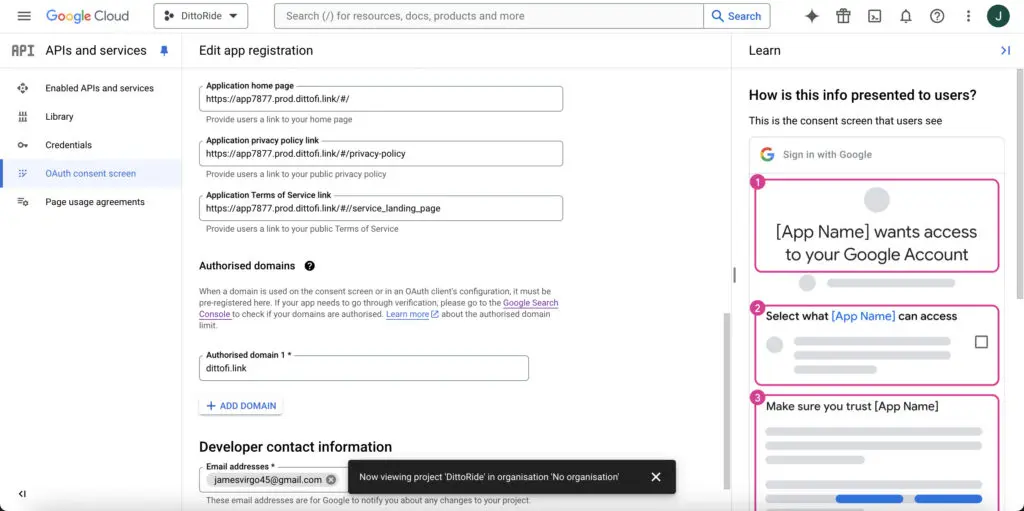 Configuring the OAuth and consent screens - Part 2.