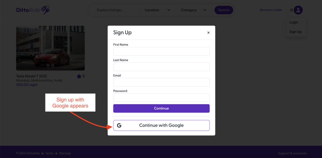 The sign up with Google button has now been added