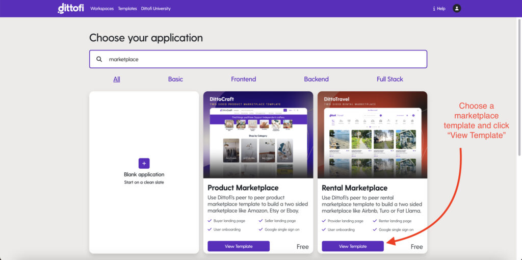Choose a two sided marketplace template