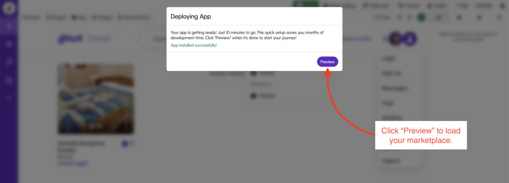 Click the preview button to load your two sided marketplace.