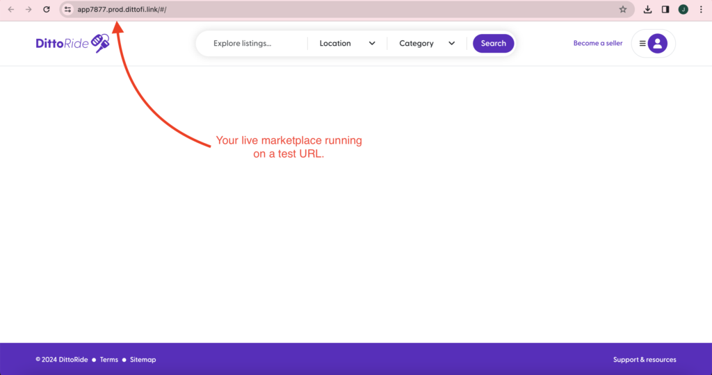 Your two sided marketplace running on a test URL.
