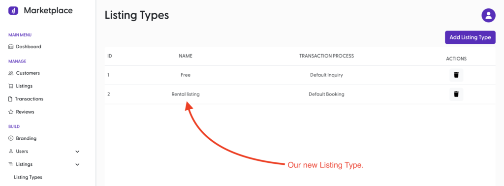 The new listing type.