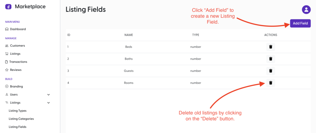 Delete unnecessary Listing Fields and add your own custom Listing Fields.