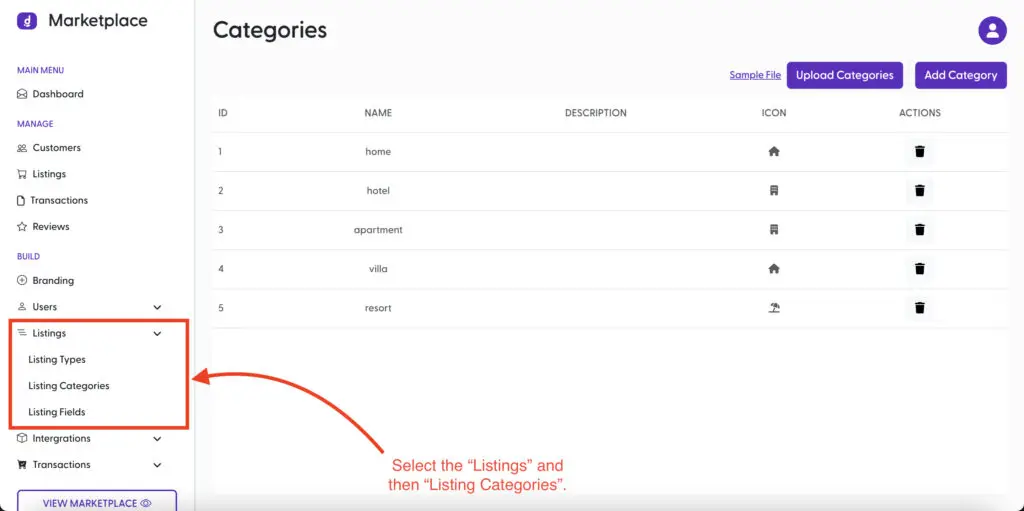 In your Marketplace Dashboard click Listings and then Listing Categories.