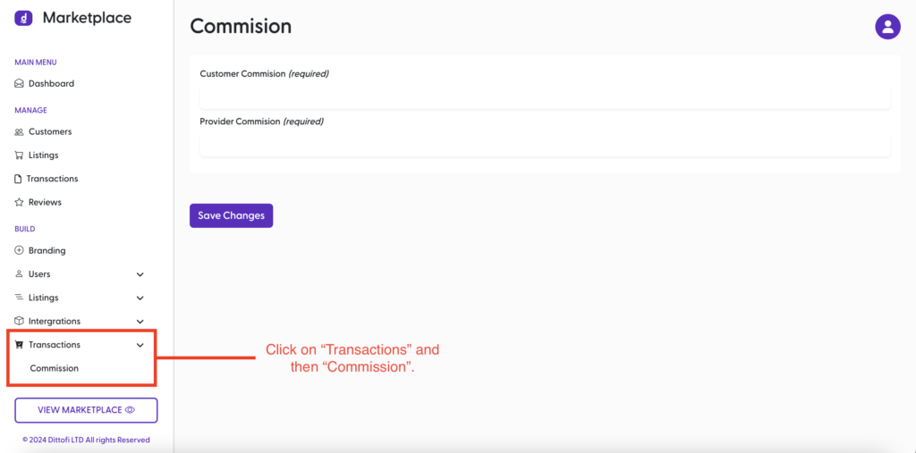 How to set up a two sided market place commission model.