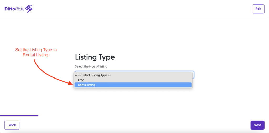 Choose the two sided marketplace rental listing type