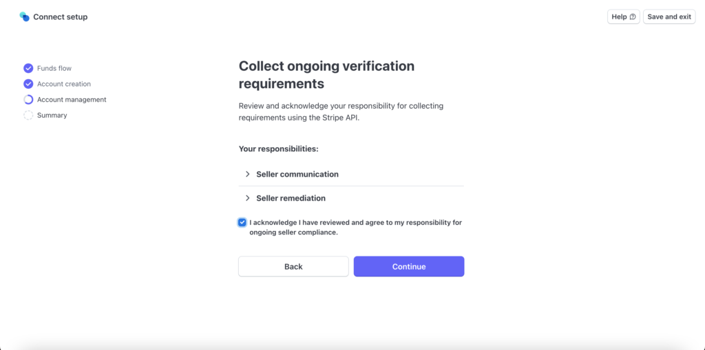 Review and acknowledge your responsibilities for collecting your requirements using the Stripe API.