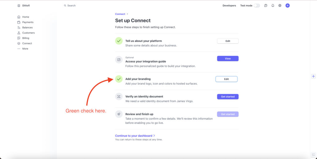 Green check next to your branding step.