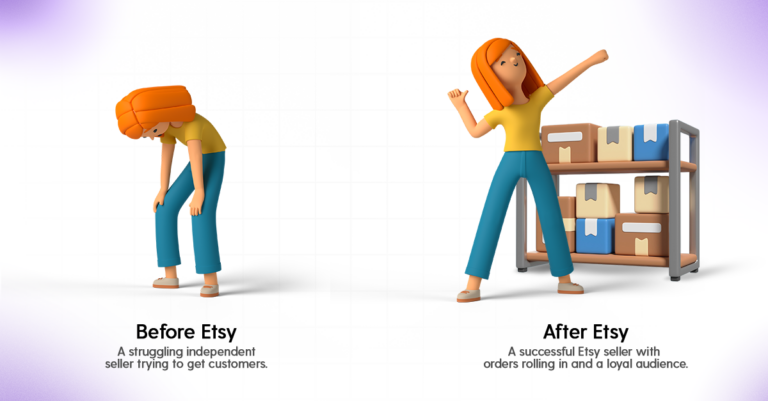 Illustration of how marketplace like Etsy changes lives.